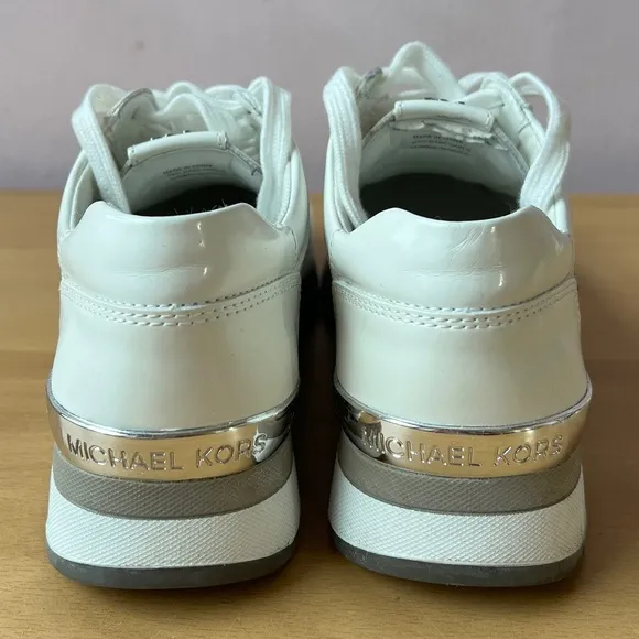 MICHAEL KORS ALLIE TRAINERS SNEAKERS WOMENS SHOES OPTIC WHITE SILVER PATENT