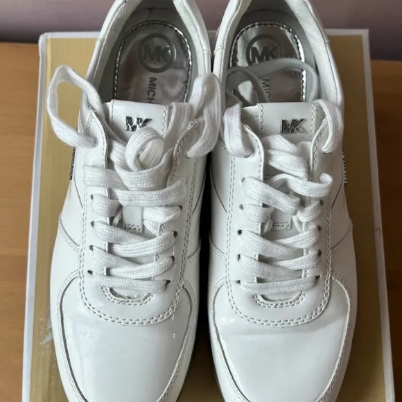 MICHAEL KORS ALLIE TRAINERS SNEAKERS WOMENS SHOES OPTIC WHITE SILVER PATENT