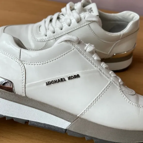 MICHAEL KORS ALLIE TRAINERS SNEAKERS WOMENS SHOES OPTIC WHITE SILVER PATENT