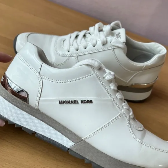 MICHAEL KORS ALLIE TRAINERS SNEAKERS WOMENS SHOES OPTIC WHITE SILVER PATENT