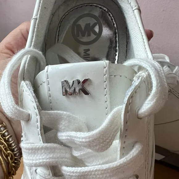 MICHAEL KORS ALLIE TRAINERS SNEAKERS WOMENS SHOES OPTIC WHITE SILVER PATENT