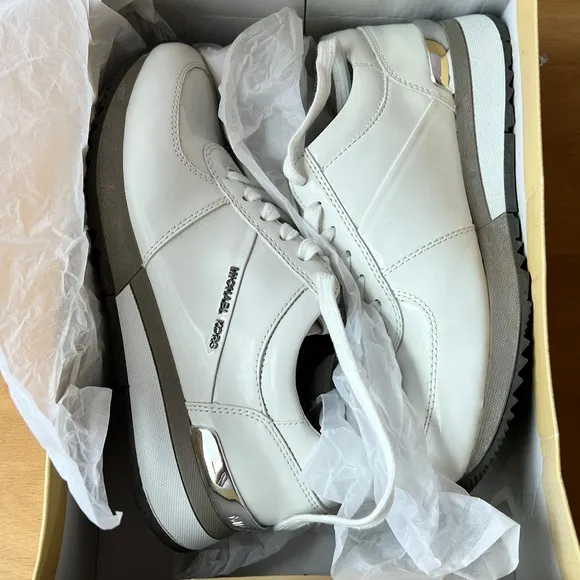 MICHAEL KORS ALLIE TRAINERS SNEAKERS WOMENS SHOES OPTIC WHITE SILVER PATENT