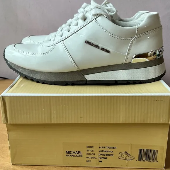 MICHAEL KORS ALLIE TRAINERS SNEAKERS WOMENS SHOES OPTIC WHITE SILVER PATENT