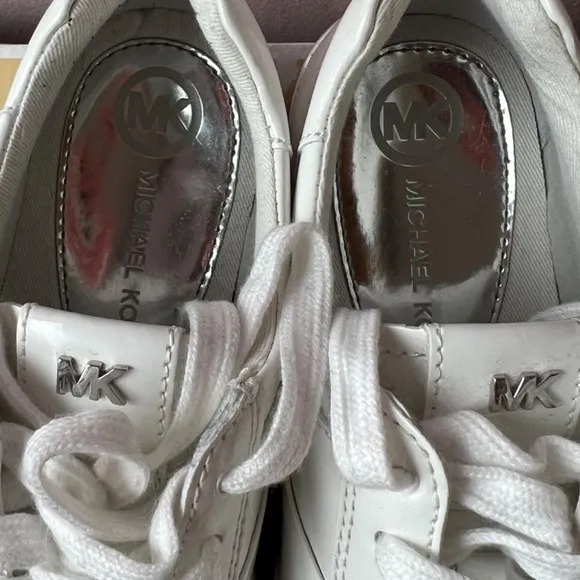MICHAEL KORS ALLIE TRAINERS SNEAKERS WOMENS SHOES OPTIC WHITE SILVER PATENT