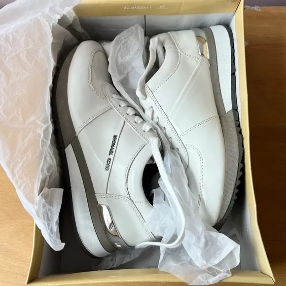 MICHAEL KORS ALLIE TRAINERS SNEAKERS WOMENS SHOES OPTIC WHITE SILVER PATENT