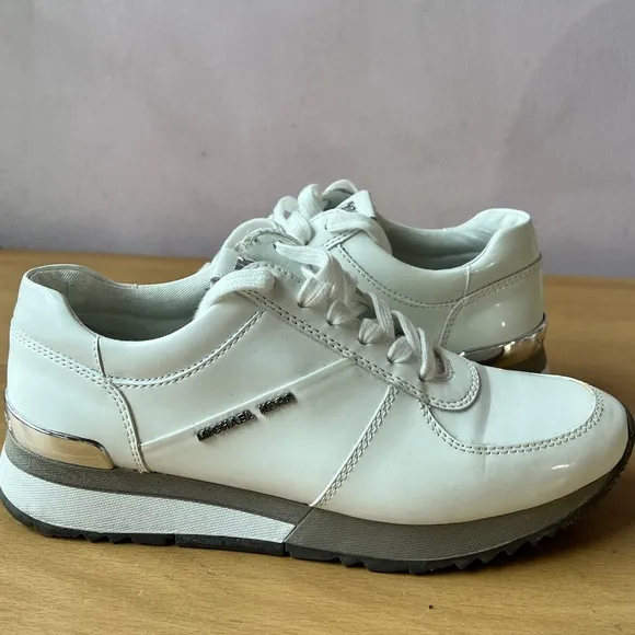 MICHAEL KORS ALLIE TRAINERS SNEAKERS WOMENS SHOES OPTIC WHITE SILVER PATENT