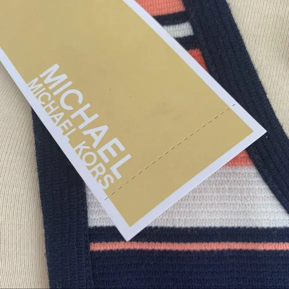 MICHAEL KORS Coral/Navy/White Striped Ruffle Dress🆕