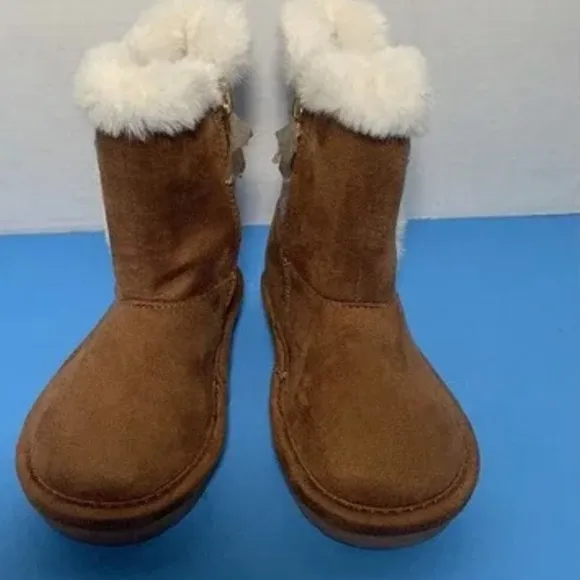 Michael Kors Johanna Tinsel Faux Fur Suede MK Logo Brown Glitter Boots Girl 5