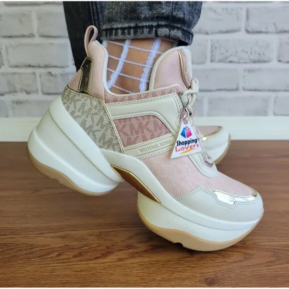 ❤️❤️❤️Michael Kors Olympia Mixed Media Trainer Sz 8.5M Women Shoes Sneakers Pink
