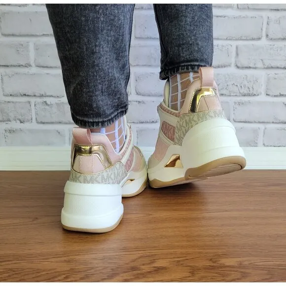 ❤️❤️❤️Michael Kors Olympia Mixed Media Trainer Sz 8.5M Women Shoes Sneakers Pink