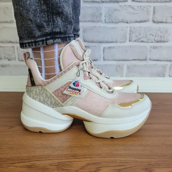 ❤️❤️❤️Michael Kors Olympia Mixed Media Trainer Sz 8.5M Women Shoes Sneakers Pink