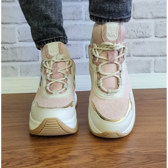 ❤️❤️❤️Michael Kors Olympia Mixed Media Trainer Sz 8.5M Women Shoes Sneakers Pink
