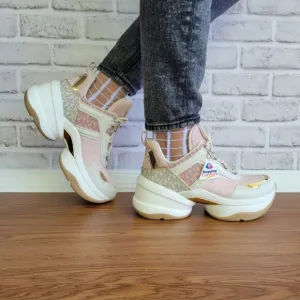 ❤️❤️❤️Michael Kors Olympia Mixed Media Trainer Sz 8.5M Women Shoes Sneakers Pink