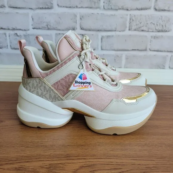 ❤️❤️❤️Michael Kors Olympia Mixed Media Trainer Sz 8.5M Women Shoes Sneakers Pink