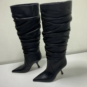 Michael Kors Womens Luna Boots Size 7M Pointed Toe Wrinkled Pull-On Tall Heeled
