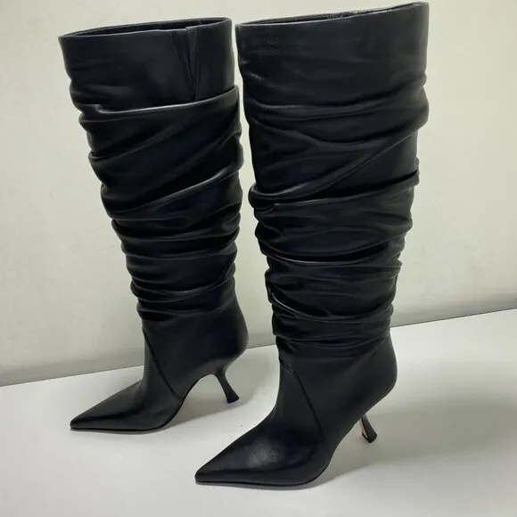 Michael Kors Womens Luna Boots Size 7M Pointed Toe Wrinkled Pull-On Tall Heeled