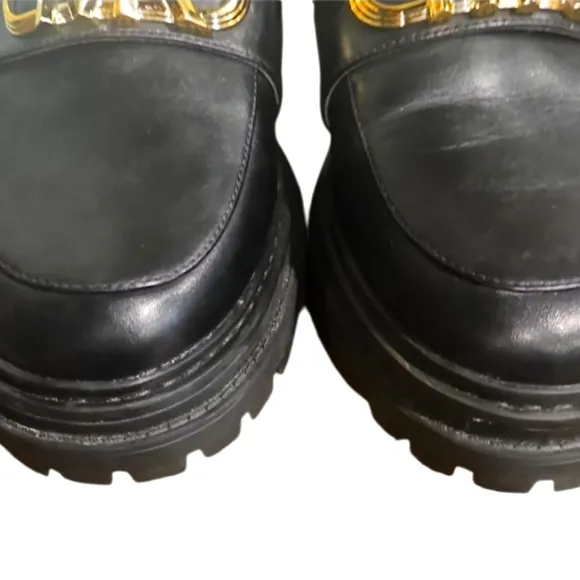 MICHAEL Michael Kors Black Leather Parker Lug Sole Loafers with Gold Accent 8.5.
