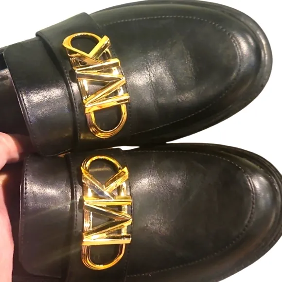 MICHAEL Michael Kors Black Leather Parker Lug Sole Loafers with Gold Accent 8.5.
