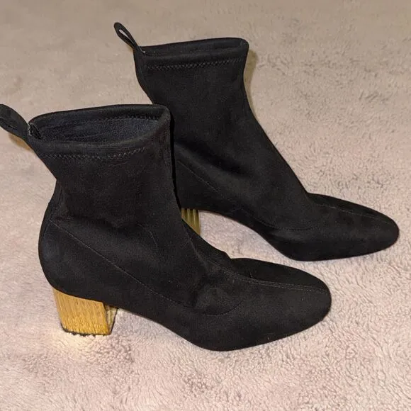 Michael Michael Kors Porter Mid Merlot Womens Gold Block Heel Black Sock Bootie