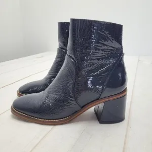 Miista mid calf navy blue patent leather heeled mid calf boots