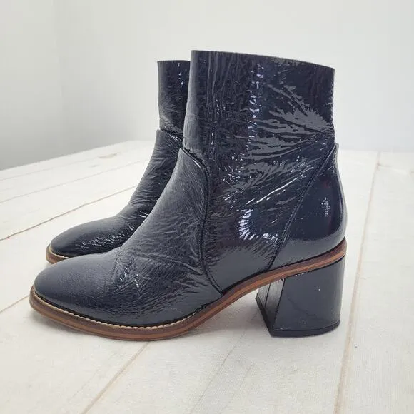 Miista mid calf navy blue patent leather heeled mid calf boots