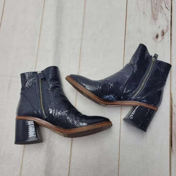 Miista mid calf navy blue patent leather heeled mid calf boots