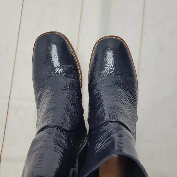 Miista mid calf navy blue patent leather heeled mid calf boots