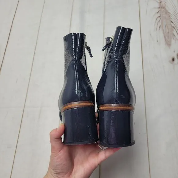 Miista mid calf navy blue patent leather heeled mid calf boots