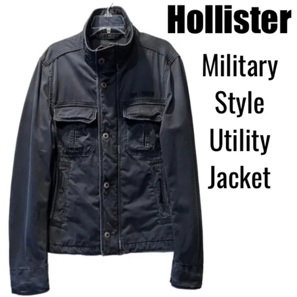 Military Field Jacket Distressed Cargo Utility Hollister Gray Black Size Medium