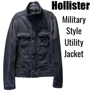 Military Field Jacket Distressed Cargo Utility Hollister Gray Black Size Medium
