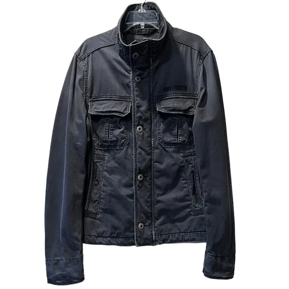 Military Field Jacket Distressed Cargo Utility Hollister Gray Black Size Medium