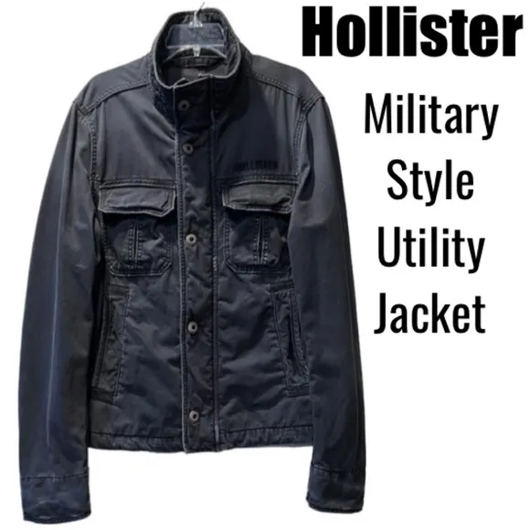 Military Field Jacket Distressed Cargo Utility Hollister Gray Black Size Medium