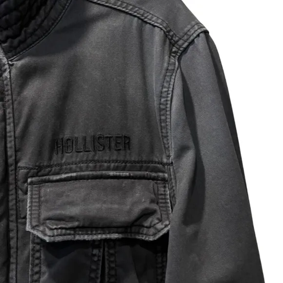 Military Field Jacket Distressed Cargo Utility Hollister Gray Black Size Medium