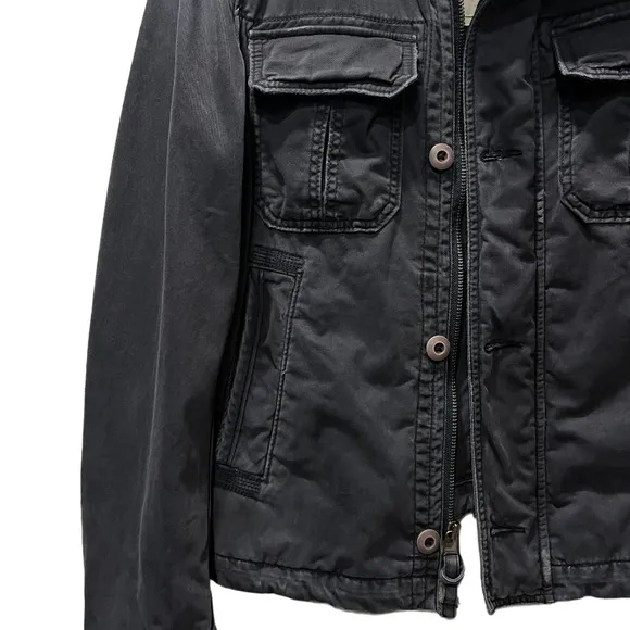 Military Field Jacket Distressed Cargo Utility Hollister Gray Black Size Medium