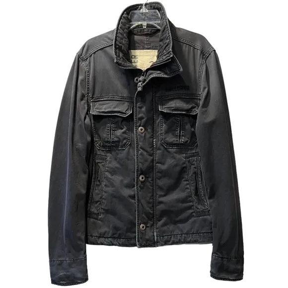Military Field Jacket Distressed Cargo Utility Hollister Gray Black Size Medium