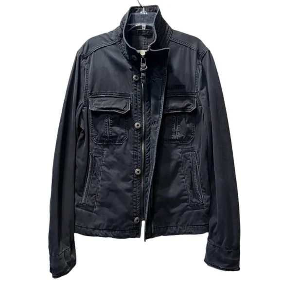 Military Field Jacket Distressed Cargo Utility Hollister Gray Black Size Medium