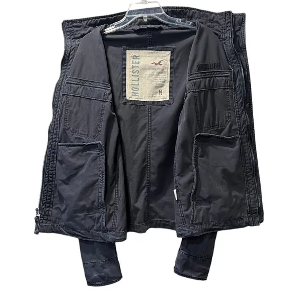 Military Field Jacket Distressed Cargo Utility Hollister Gray Black Size Medium