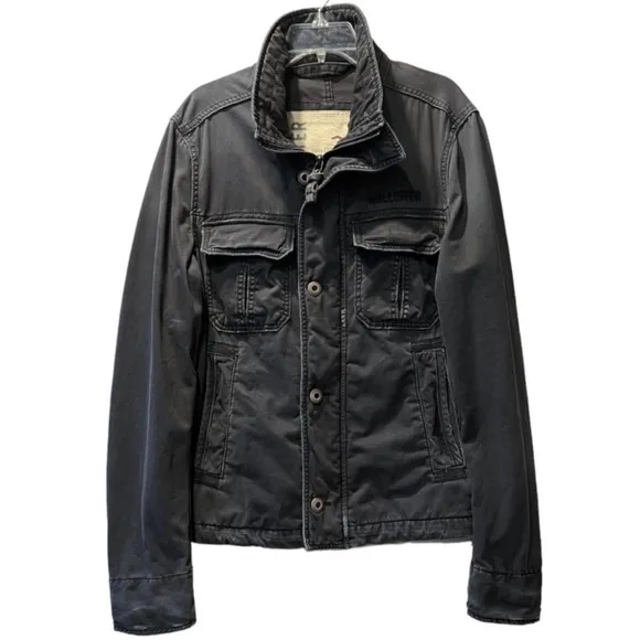 Military Field Jacket Distressed Cargo Utility Hollister Gray Black Size Medium