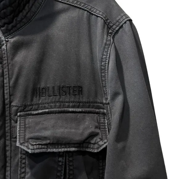 Military Field Jacket Distressed Cargo Utility Hollister Gray Black Size Medium