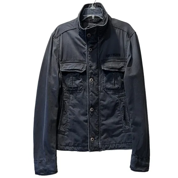 Military Field Jacket Distressed Cargo Utility Hollister Gray Black Size Medium