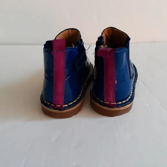 Mini Boden Girls Boots Blue Chelsea Patent Leather Bootie Size 23 7