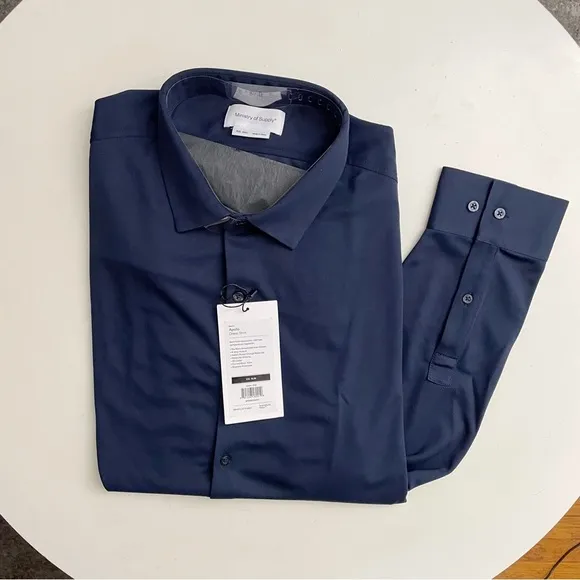 Ministry of Supply Men’s Apollo Dress Shirt Navy XXL Slim Fit New
