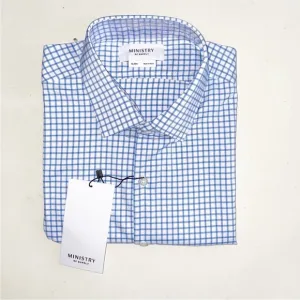 Ministry of Supply Men’s Performance Aero Dress Shirt Blue Check Slim Fit New