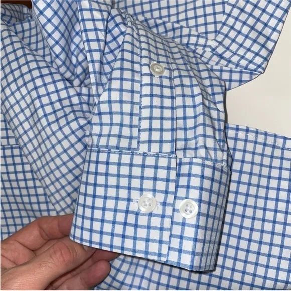 Ministry of Supply Men’s Performance Aero Dress Shirt Blue Check Slim Fit New
