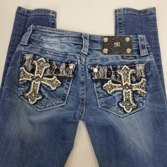 Miss Me Cross studded rhinestone bling jeans size 25