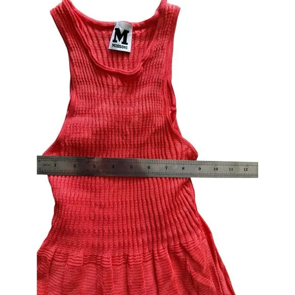 Missoni Women Slim-Fit Pink Wave Sleeveless Rib A-Line Sheath Tank Dress 38 Knit