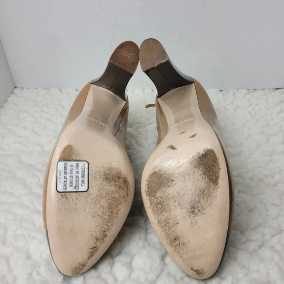 Miu Miu Bottie Women's Shoes Size 6.5 Beige Patent Leather Black Cap Toe Zipper