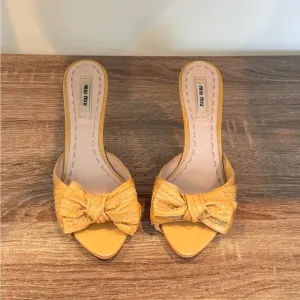 Miu Miu  Patent Leather Yellow/Beige Mule Sandals.‎