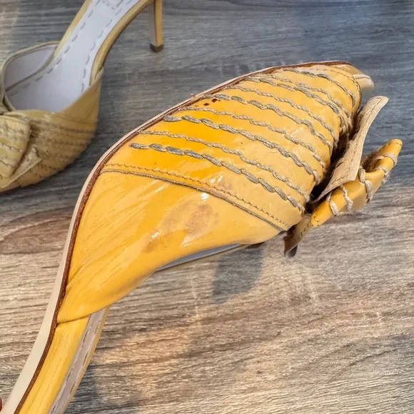 Miu Miu  Patent Leather Yellow/Beige Mule Sandals.‎