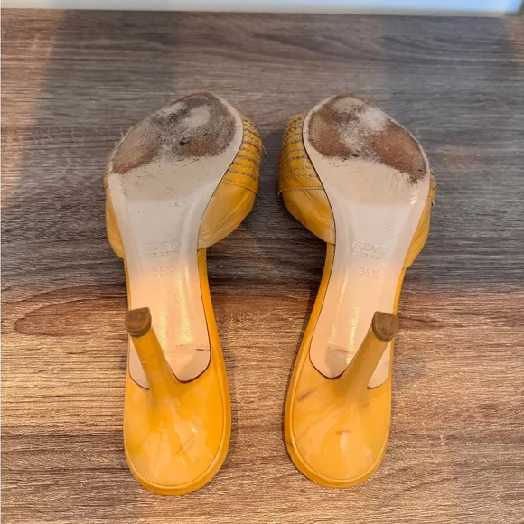Miu Miu  Patent Leather Yellow/Beige Mule Sandals.‎